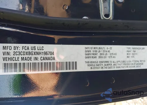 2022 Dodge Charger Sxt Rwd z USA, uszkodzony, nr VIN 2C3CDXBGXNH196704